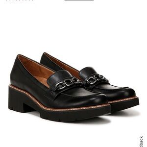 Naturalizer Black Chunky Heel Loafers with GOLD chain